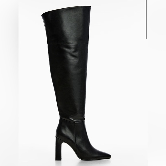 Black Leather Knee-High Boots MNG - Picture 3 of 9